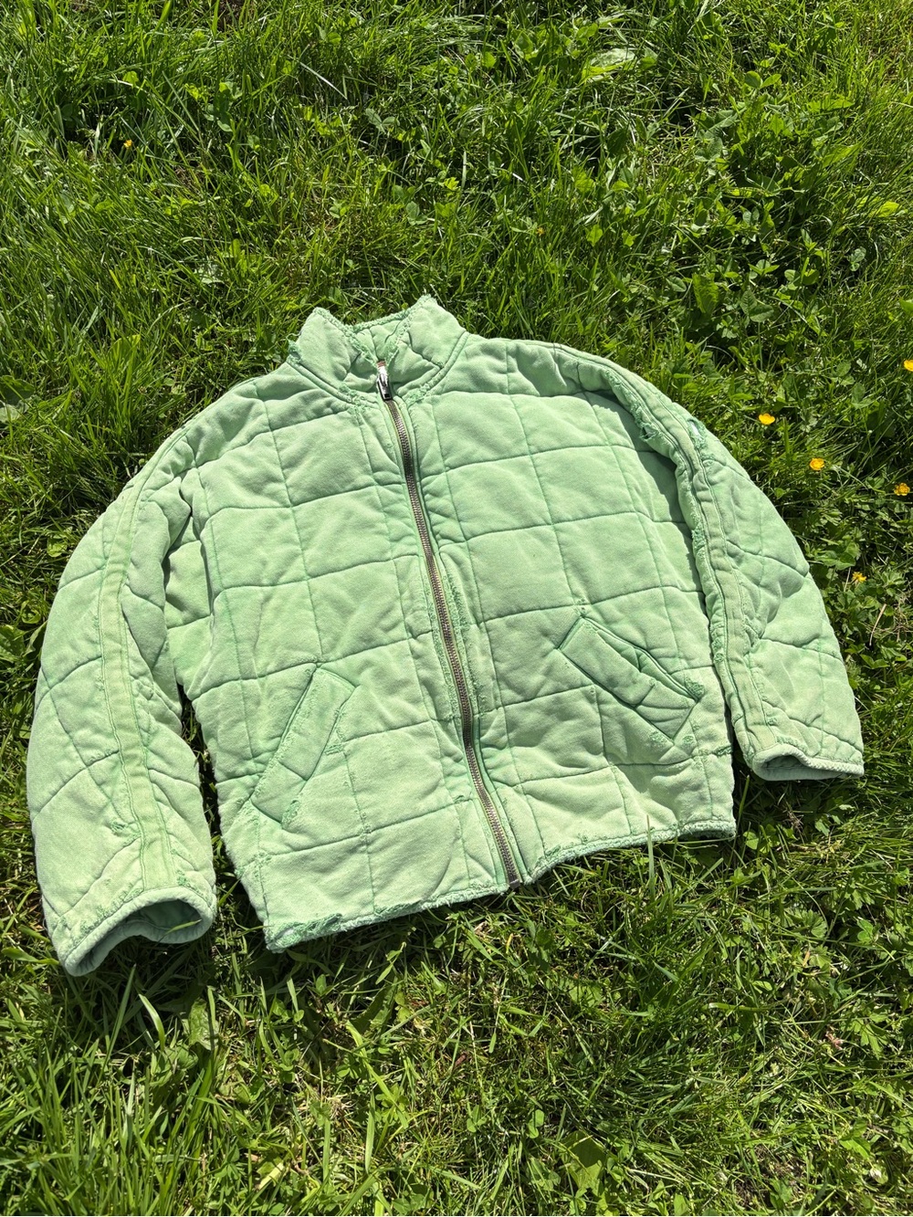 Free People Domlan Quilted Mint Green Zip Front Jacket